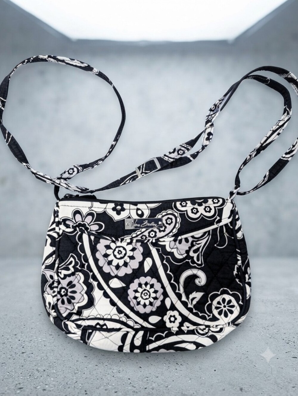 Vera Bradley Midnight Paisley Black and White Floral Quilted Crossbody
